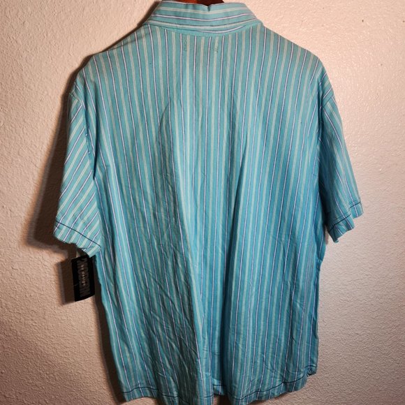 J. Ferarr Mens XXL NWT 100% Cotton Fitted Short Sleeve Button Up Turquoise - Picture 3 of 15